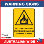 Warning Sign - WS006 - BATTERY CHARGING STATION NO SMOKING OR OPEN FLAMES 